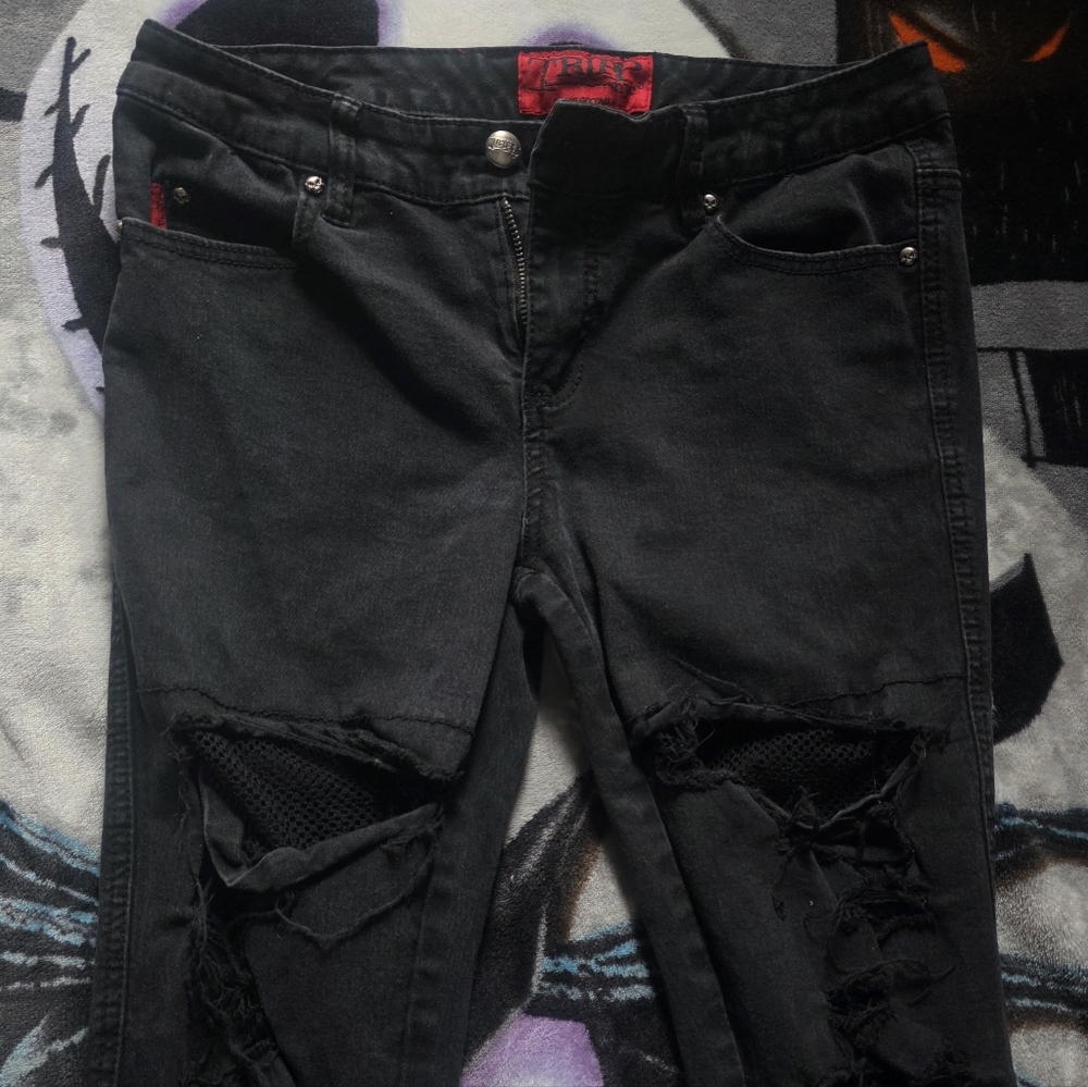 Tripp NYC Black Ripped Fishnet Skinny Jeans